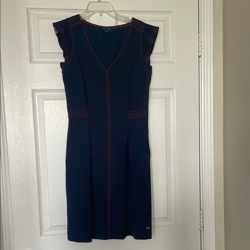 Tommy Hilfiger Elegant Navy Dress with Red Stitching